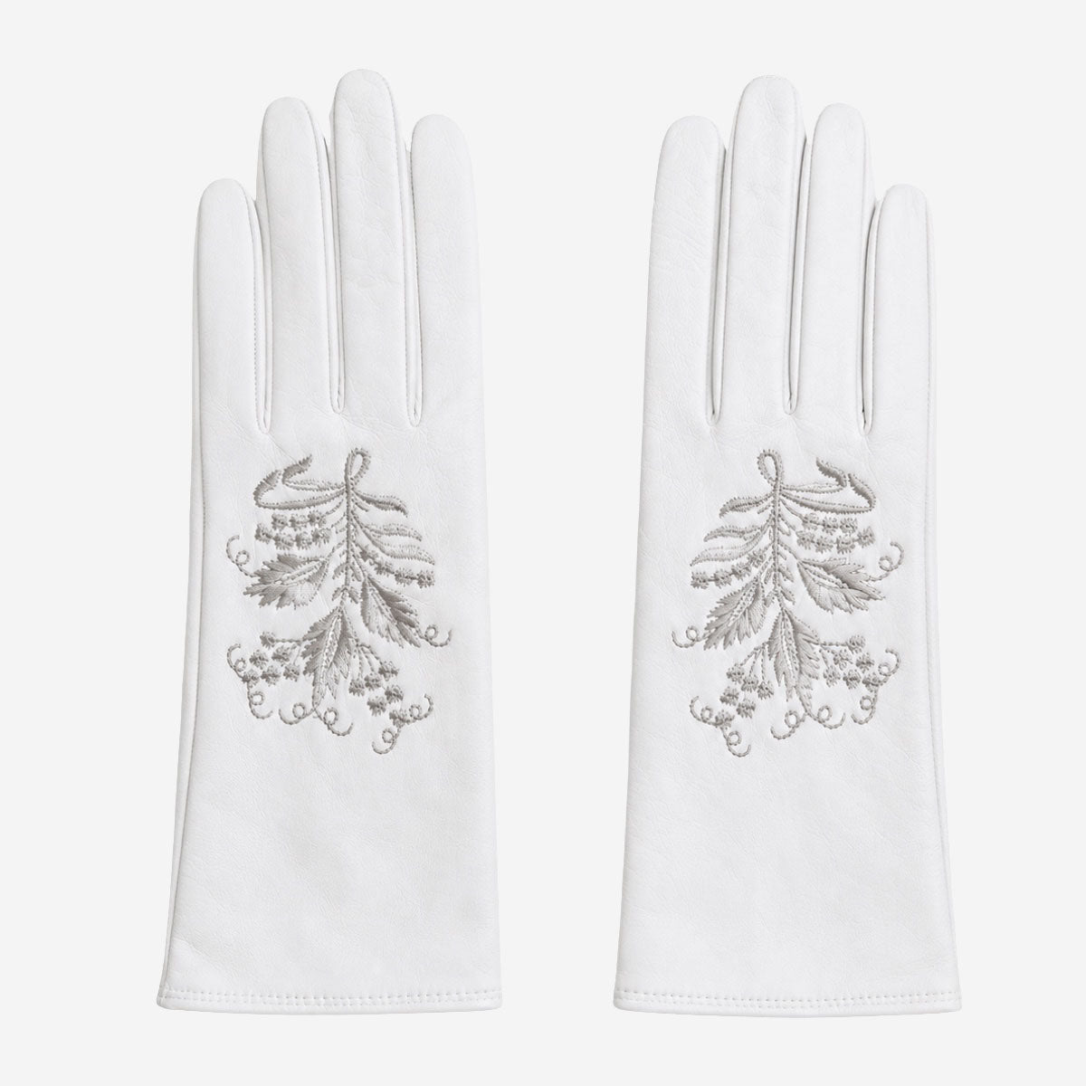 PZ01G (white) – Unlined Italian lambskin embroidered dress gloves - Glamourous Grace