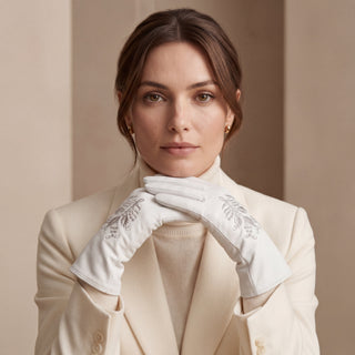 PZ01G (white) – Unlined Italian lambskin embroidered dress gloves - Glamourous Grace