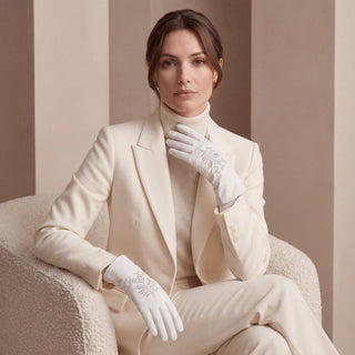 PZ01G (white) – Unlined Italian lambskin embroidered dress gloves - Glamourous Grace