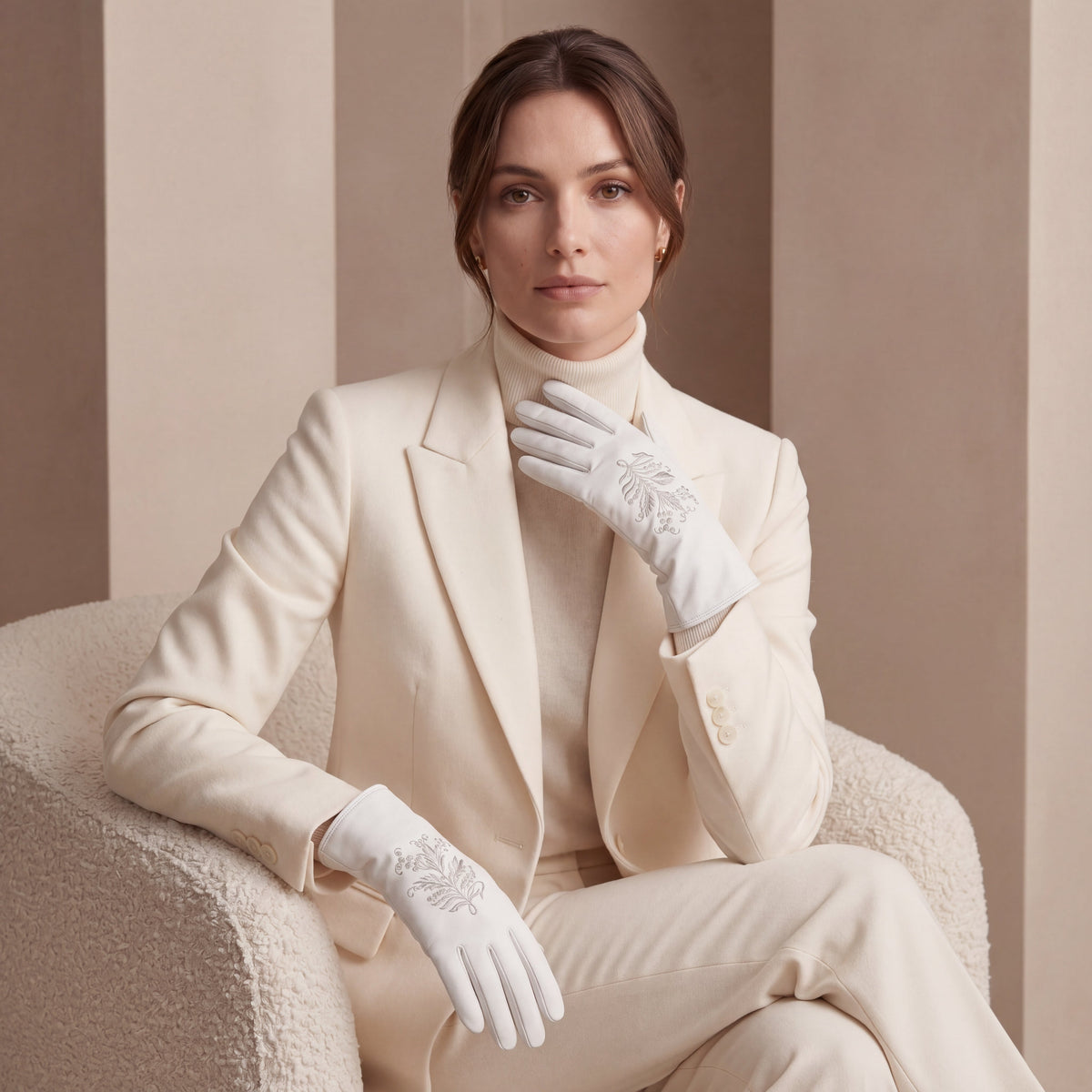 PZ01G (white) – Unlined Italian lambskin embroidered dress gloves - Glamourous Grace