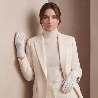 PZ01G (white) – Unlined Italian lambskin embroidered dress gloves - Glamourous Grace