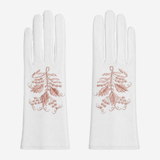 PZ01P (white) - Unlined embroidered Italian lambskin leather gloves - Glamourous Grace