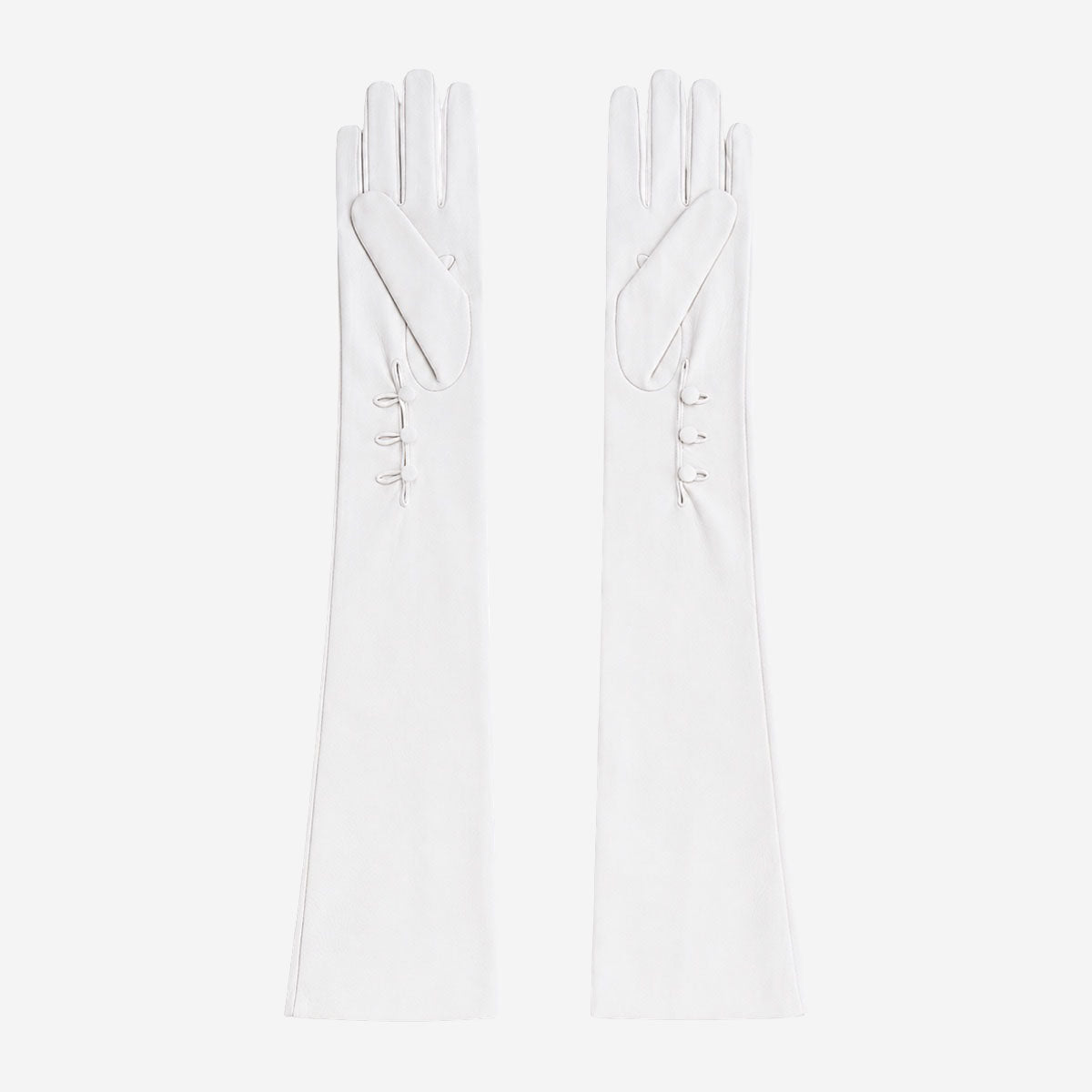 PZ01W14G (white) - Unlined Italian lambskin 16-button opera gloves with embroidery - Glamourous Grace