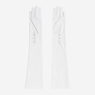 PZ01W14G (white) - Unlined Italian lambskin 16-button opera gloves with embroidery - Glamourous Grace