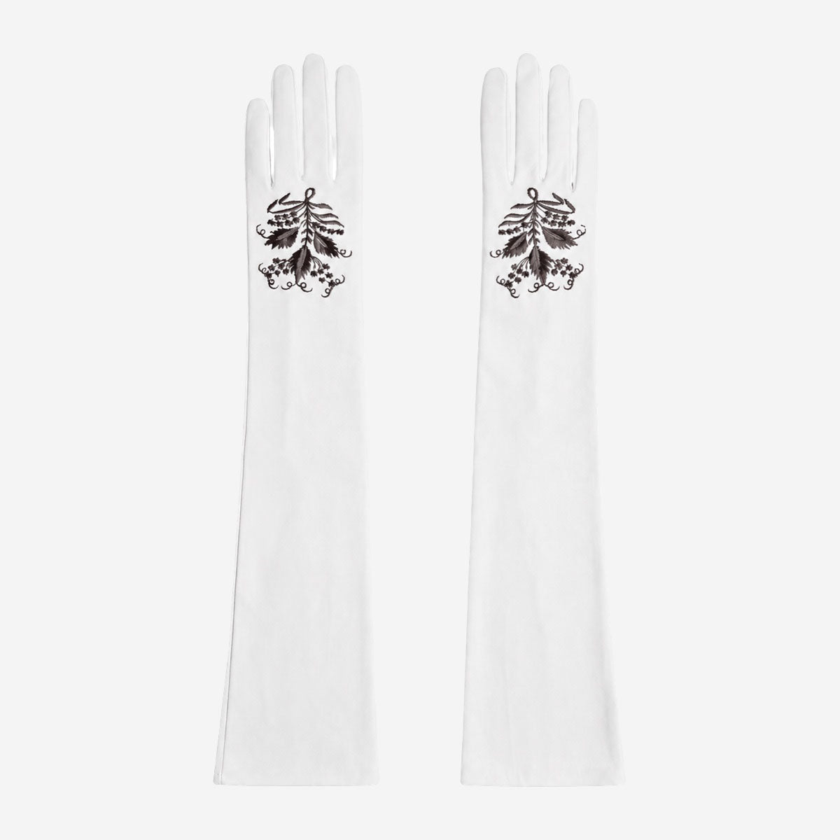PZ01W14G (white) - Unlined Italian lambskin 16-button opera gloves with embroidery - Glamourous Grace