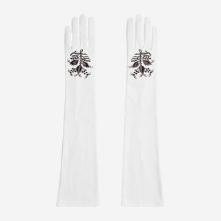 PZ01W14G (white) - Unlined Italian lambskin 16-button opera gloves with embroidery - Glamourous Grace