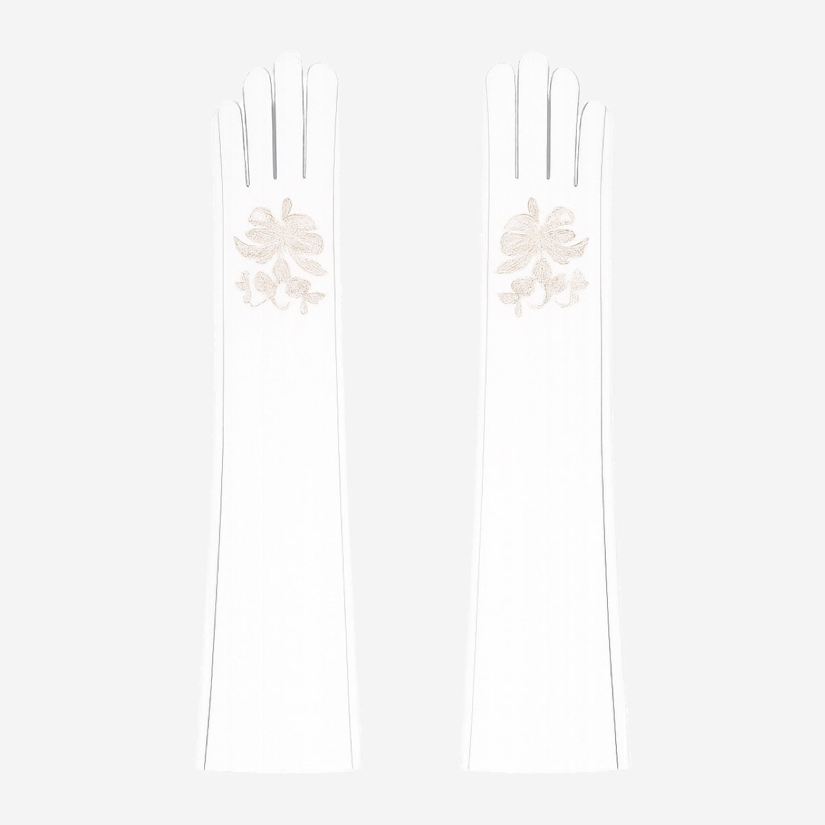 PZ01W14W (white) - Unlined Italian lambskin 16-button opera gloves with embroidery - Glamourous Grace