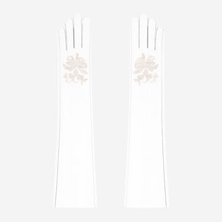 PZ01W14W (white) - Unlined Italian lambskin 16-button opera gloves with embroidery - Glamourous Grace