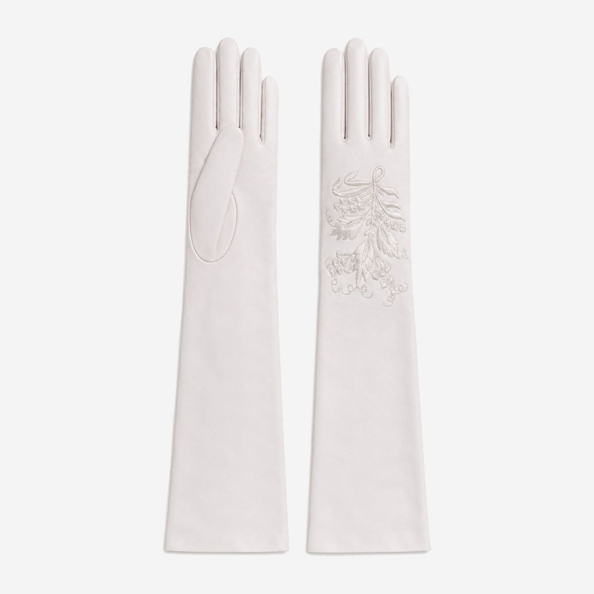 PZ01W14W (white) - Unlined Italian lambskin 16-button opera gloves with embroidery - Glamourous Grace