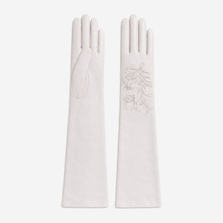 PZ01W14W (white) - Unlined Italian lambskin 16-button opera gloves with embroidery - Glamourous Grace