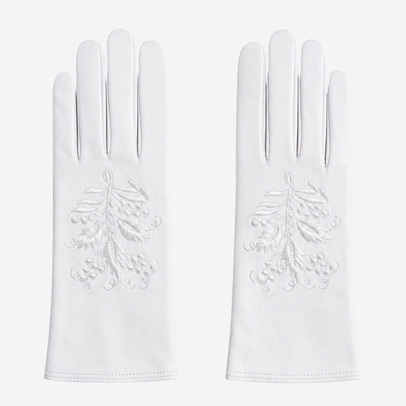 PZ01 (white) – Embroidered unlined Italian lambskin opera gloves - Glamourous Grace