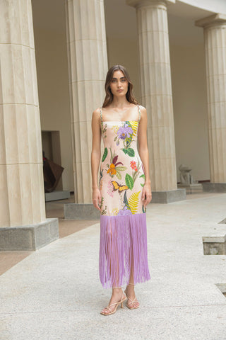 PAPILLON DRESS IN JARDIN PRINT SOFT KHAKI - Glamourous Grace