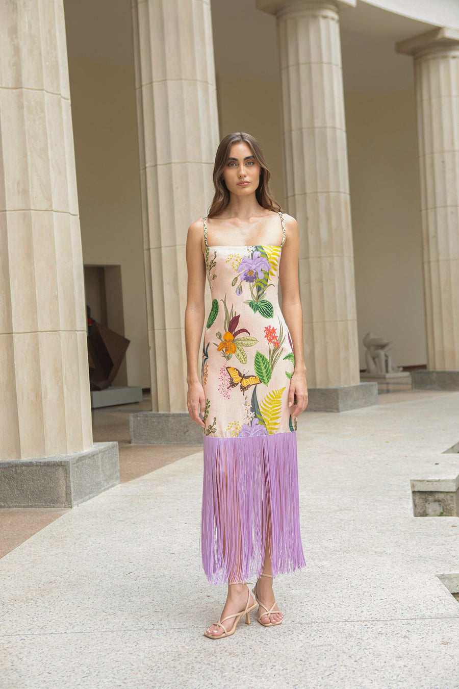 PAPILLON DRESS IN JARDIN PRINT SOFT KHAKI - Glamourous Grace