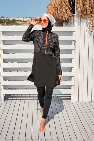 Woven Black Burkini Modest Swimwear M2324