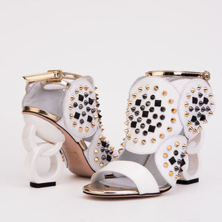 The Infanta White Spike Leather Ankle Strap Women Sandal - Glamourous Grace