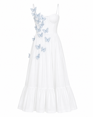 Flutter Poplin Butterfly Midi Dress – Off White (Final Sale) - Glamourous Grace