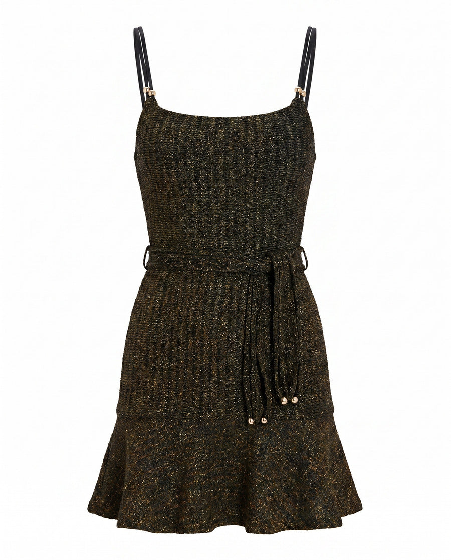 Metallic Knit Mini Dress – Black (Final Sale) - Glamourous Grace