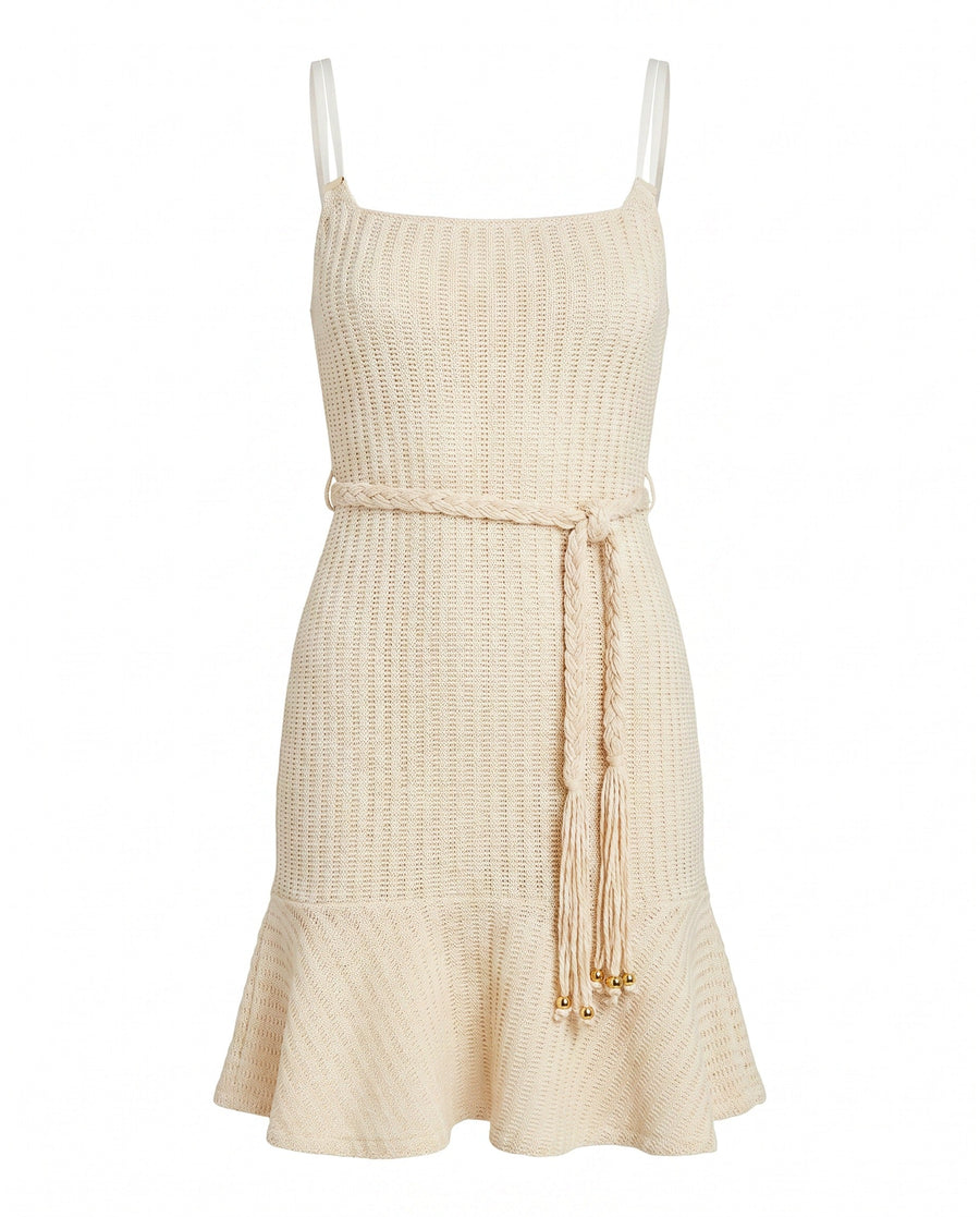 Metallic Knit Mini Dress – Off White (Final Sale) - Glamourous Grace