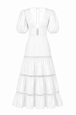 Plunge Sleeve Long Dress – White (Final Sale) - Glamourous Grace