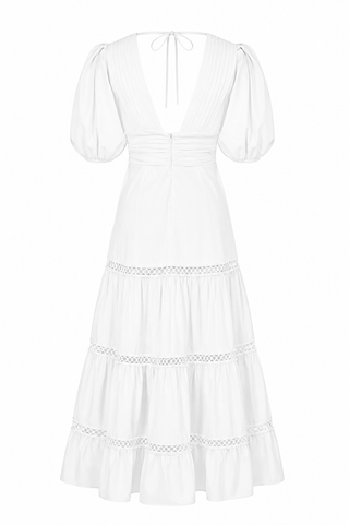 Plunge Sleeve Long Dress – White (Final Sale) - Glamourous Grace