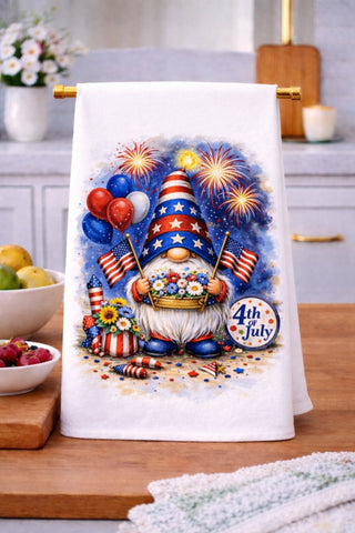 USA America Patriotic Gnome with Fireworks Kitchen Towel