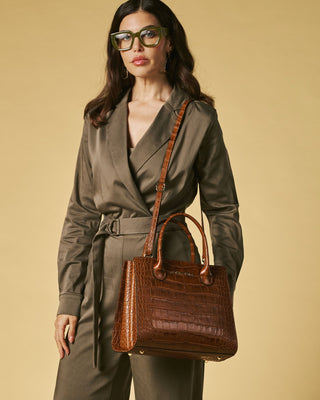 Patrizia (brown) - Italian calf leather womens handbag (with shoulder strap) - Glamourous Grace