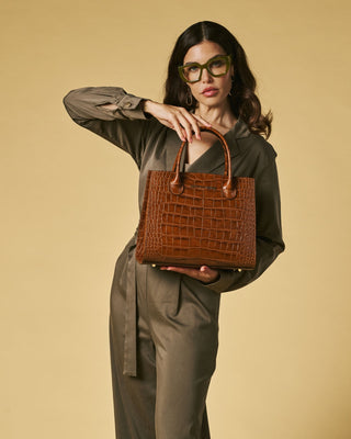 Patrizia (brown) - Italian calf leather womens handbag (with shoulder strap) - Glamourous Grace