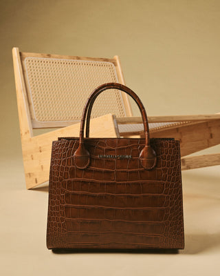 Patrizia (brown) - Italian calf leather womens handbag (with shoulder strap) - Glamourous Grace