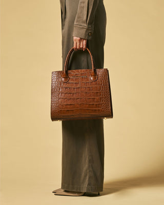 Patrizia (brown) - Italian calf leather womens handbag (with shoulder strap) - Glamourous Grace