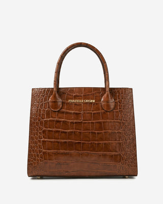 Patrizia (brown) - Italian calf leather womens handbag (with shoulder strap) - Glamourous Grace