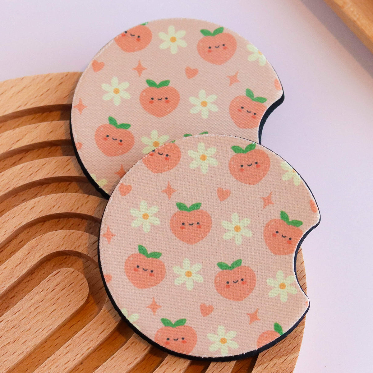 Peaches and Daisies Car Coaster (Set of 2) - Glamourous Grace