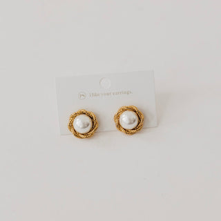 Pearl Button Earrings - WATERPROOF