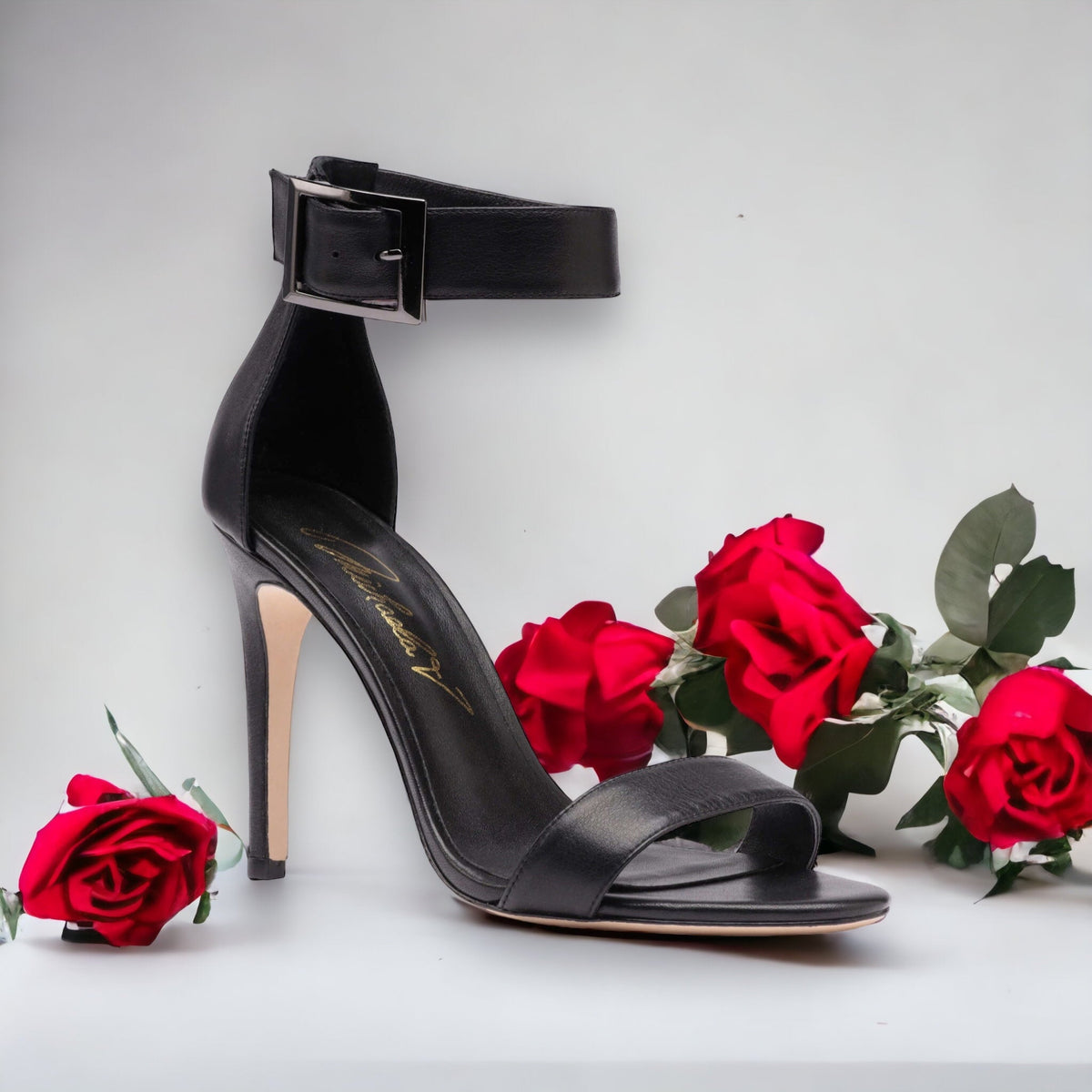Michaela V Chapman Black Leather Heels - Glamourous Grace