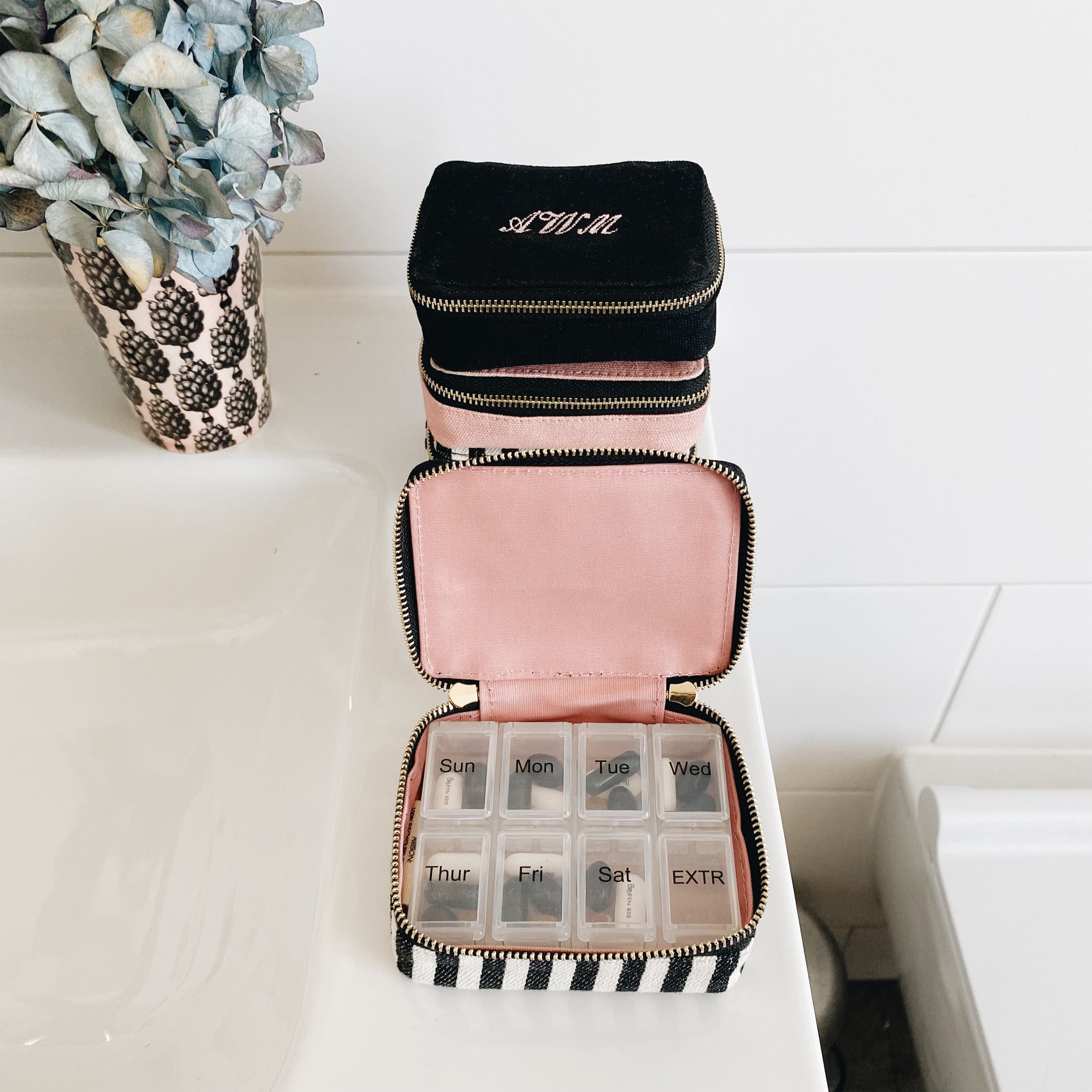 Weekly Pill Organizer Case – Small – Striped - Glamourous Grace