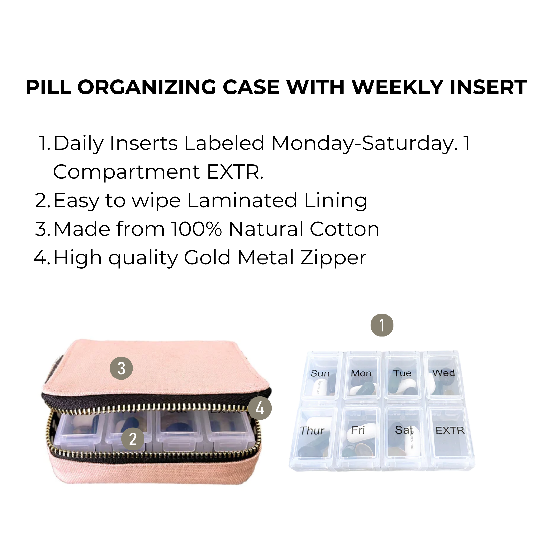 Weekly Pill Organizer Case – Small – Pink/Blush - Glamourous Grace