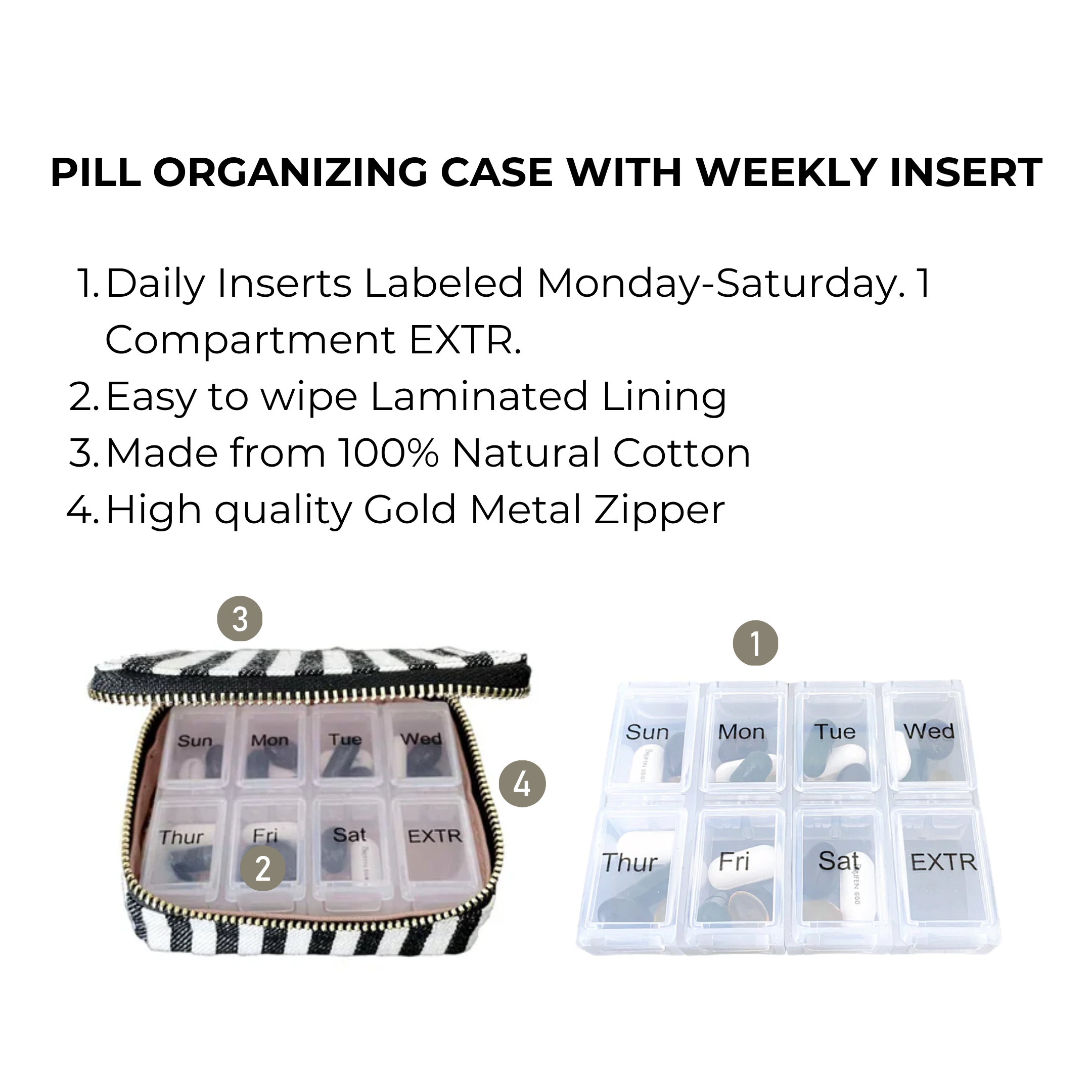 Weekly Pill Organizer Case – Small – Striped - Glamourous Grace