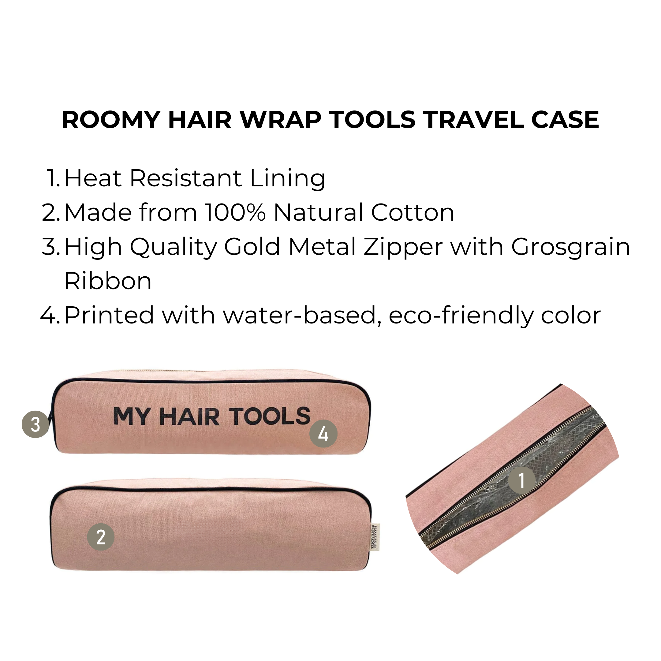 Roomy Hair Wrap Tools Travel Case – Pink/Blush - Glamourous Grace