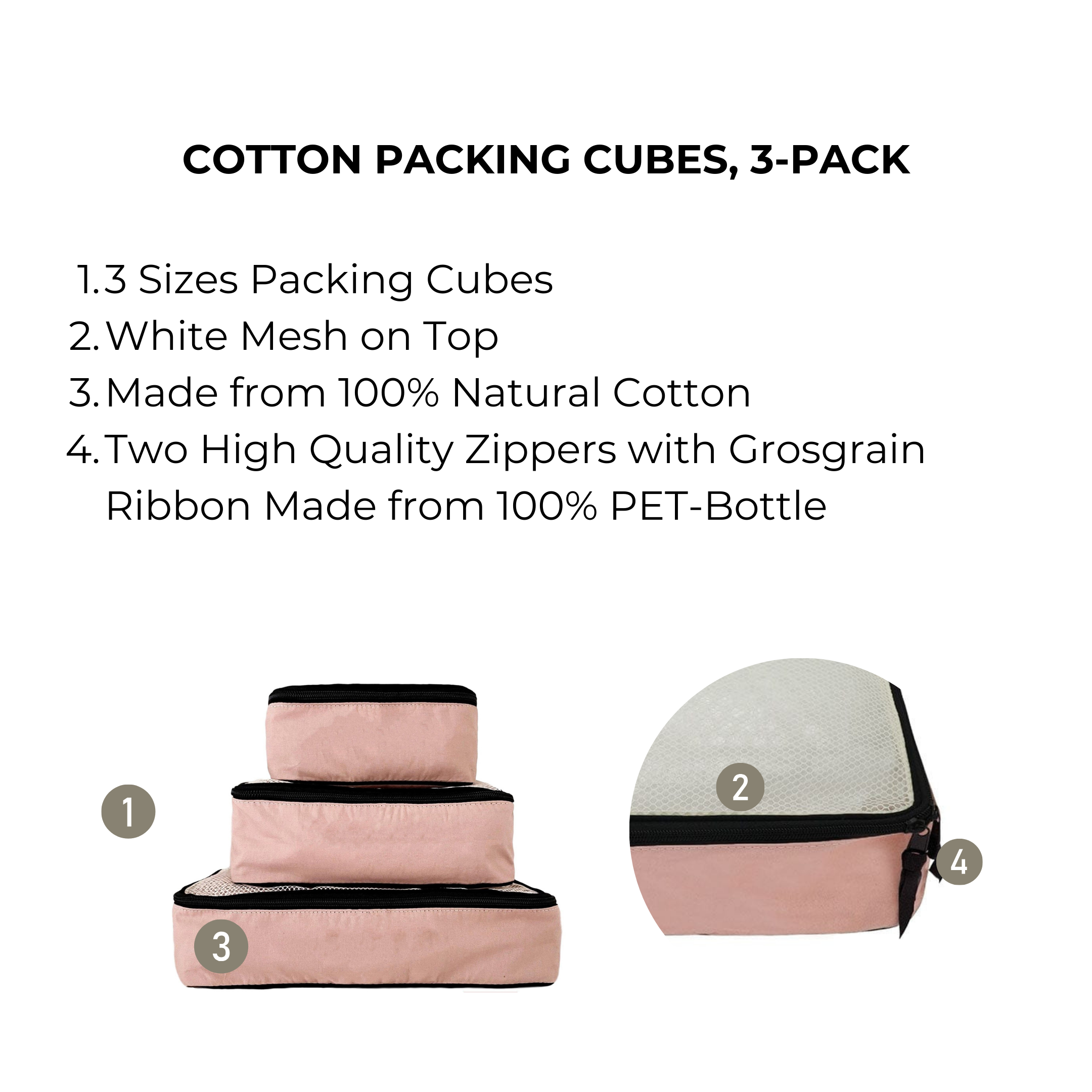 Personalized Packing Cubes, 3-pack – Pink/Blush - Glamourous Grace