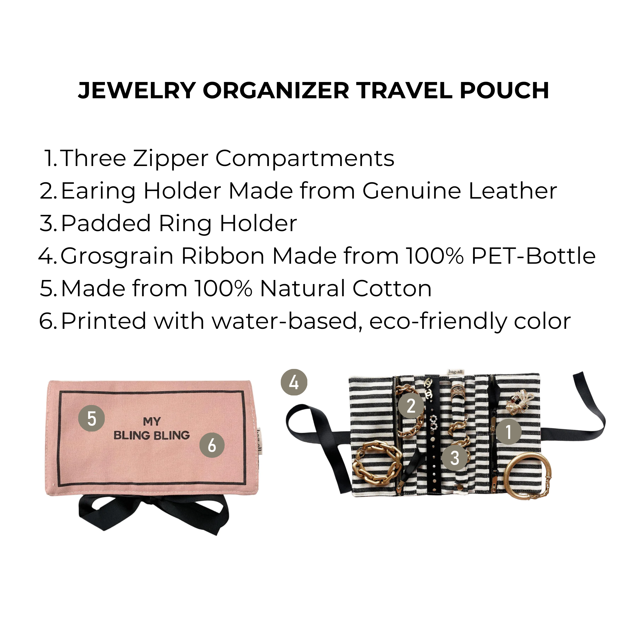 Jewelry Organizer, Travel Pouch – Bling Bling – Pink/Blush - Glamourous Grace