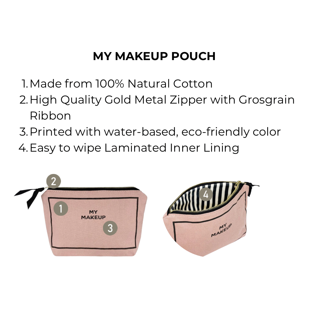My Makeup Pouch, Coated Lining – Pink/Blush - Glamourous Grace