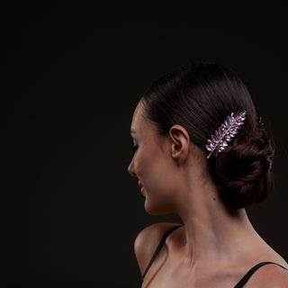 Elegant Pink Crystal Leaf Hair Comb Set - Glamourous Grace