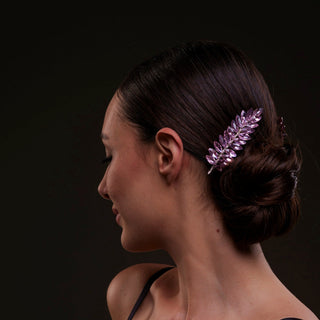Elegant Pink Crystal Leaf Hair Comb Set - Glamourous Grace