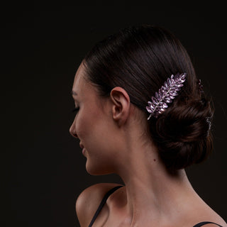 Elegant Pink Crystal Leaf Hair Comb Set - Glamourous Grace