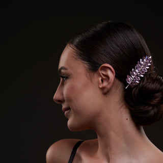 Elegant Pink Crystal Leaf Hair Comb Set - Glamourous Grace