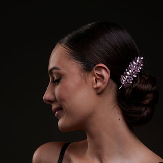 Elegant Pink Crystal Leaf Hair Comb Set - Glamourous Grace