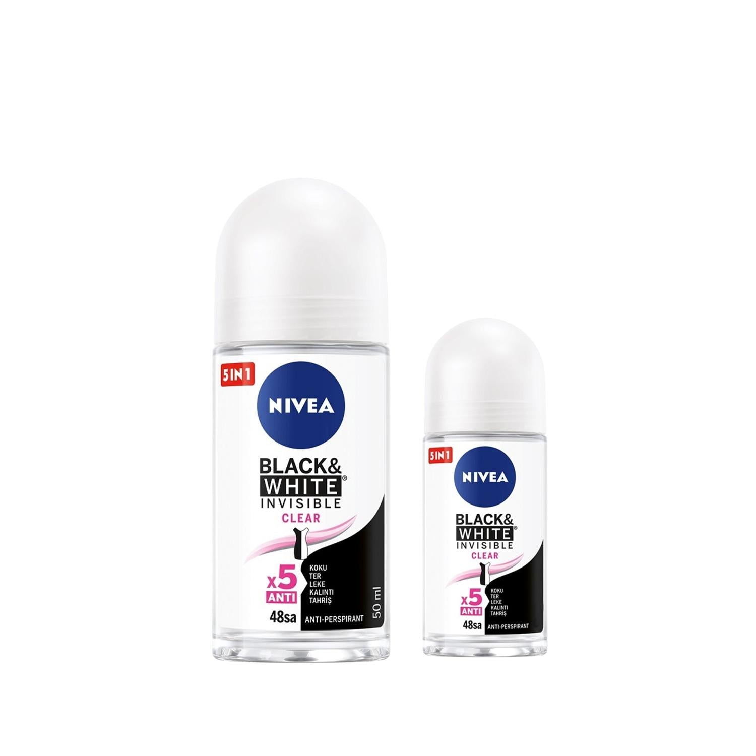Nivea Women's Deodorant Set - Black & White Clear Roll-on Antiperspirant for Long-Lasting Protection - Glamourous Grace