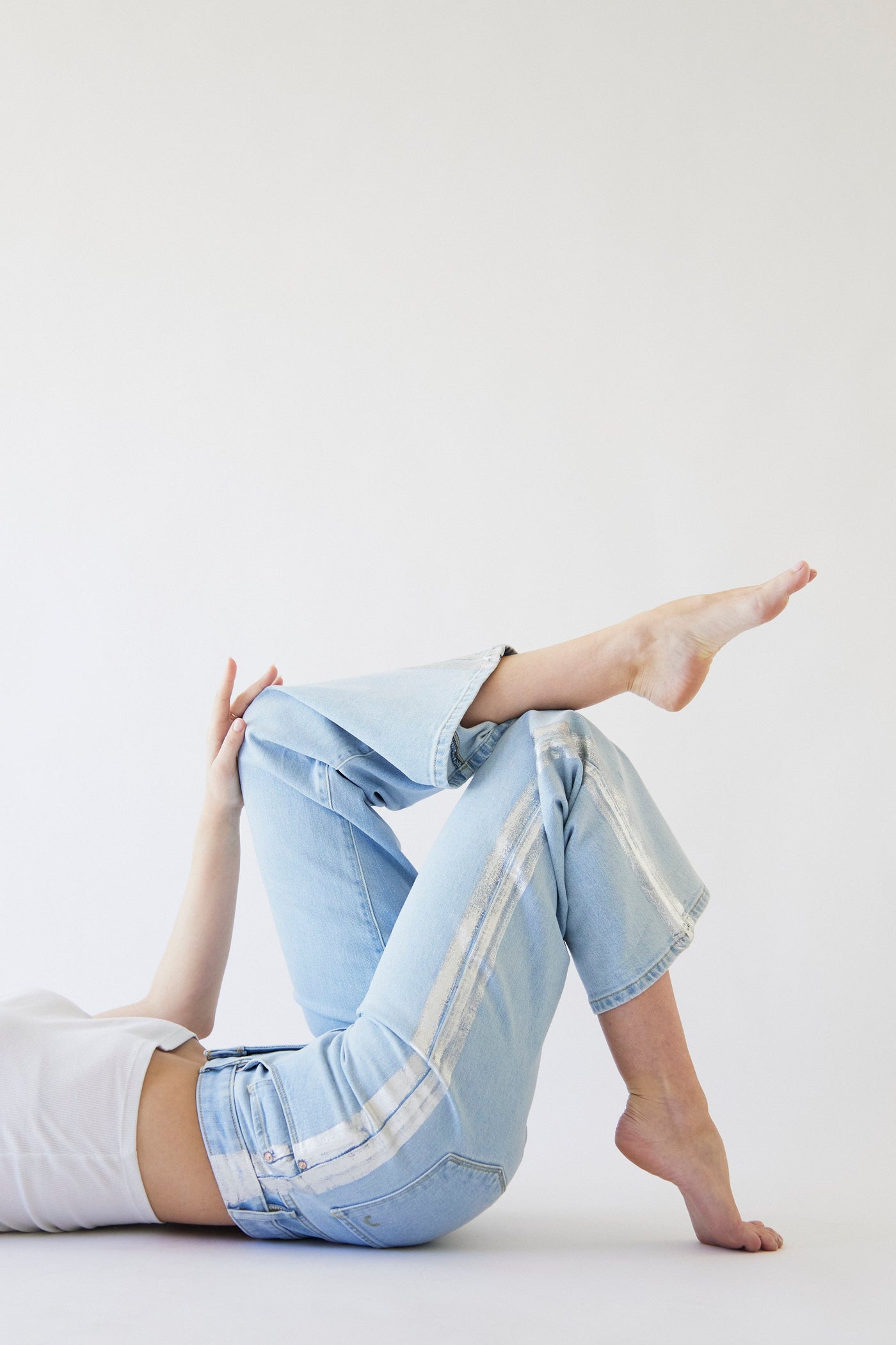 Rebel Wide Leg In Noa Wash w/ Silver Tuxedo Stripe - Glamourous Grace