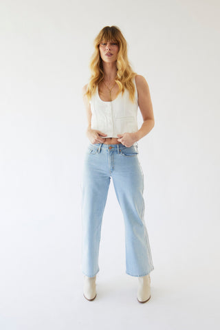 Rebel Wide Leg In Noa Wash w/ Silver Tuxedo Stripe - Glamourous Grace
