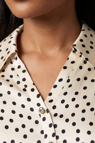 Beige Polka Dot Satin Blouse, Talia