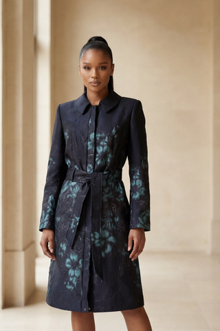 Teal Floral Jacquard Light Coat, Emma